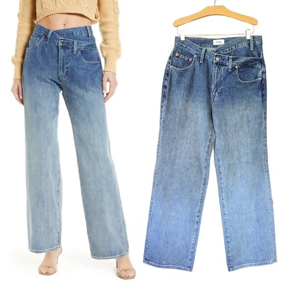 PISTOLA Bobbie Crossover Waist Jeans Wide Leg Jeans Size 26 Indigo Ombré Fade - Picture 1 of 12